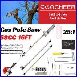 52CC 2-Stroke Gas Powered Pole Saw Split Shaft Chainsaw Pruner Trimmer up to 16