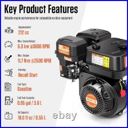 AIVLOT 212cc Gas Engine 7HP 4-Stroke Gas Motor Horizontal Shaft Replacement