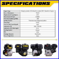 Aceup Energy 9HP Engine 4-Stroke OHV Gas Motor 274cc 25mm Shaft 1 Recoil Start