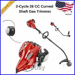 Gas Trimmer Curved Shaft Weed Wacker 2-Cycle 26 CC Weedeater Adjustable Handle