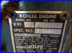 Vintage Kohler K91 Horizontal Shaft Engine, 4 Hp. Electric Start. Runs