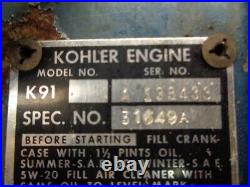 Vintage Kohler K91 Horizontal Shaft Engine, 4 Hp. Electric Start. Runs